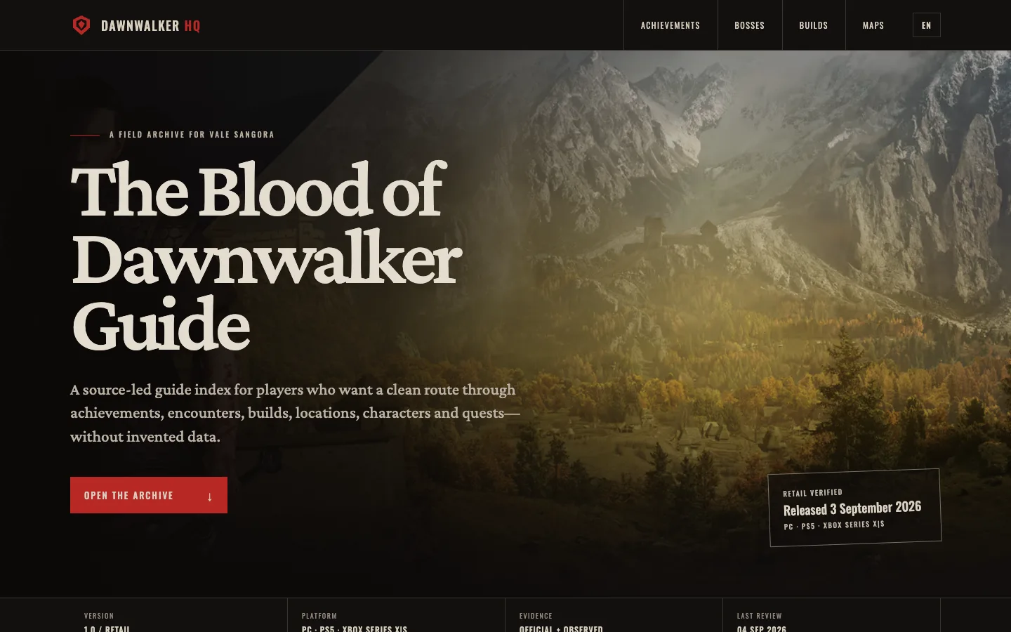 The Blood of Dawnwalker 网站首页截图